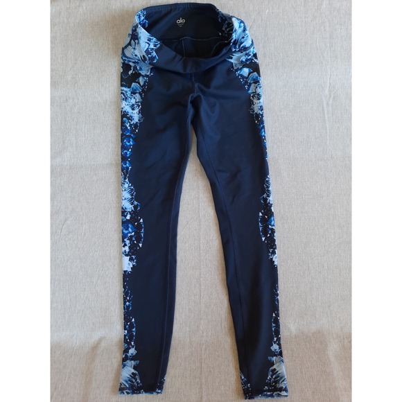 Alo Women XS Floral Gemstone Crystal Blue Active Ankle Yoga Jogger Pants Spandex - Picture 1 of 7
